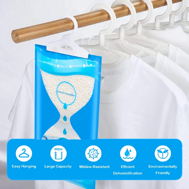 Hanging Dehumidifier Bags | 500ml Moisture Absorber | Wardrobe & Closet Damp Remover.