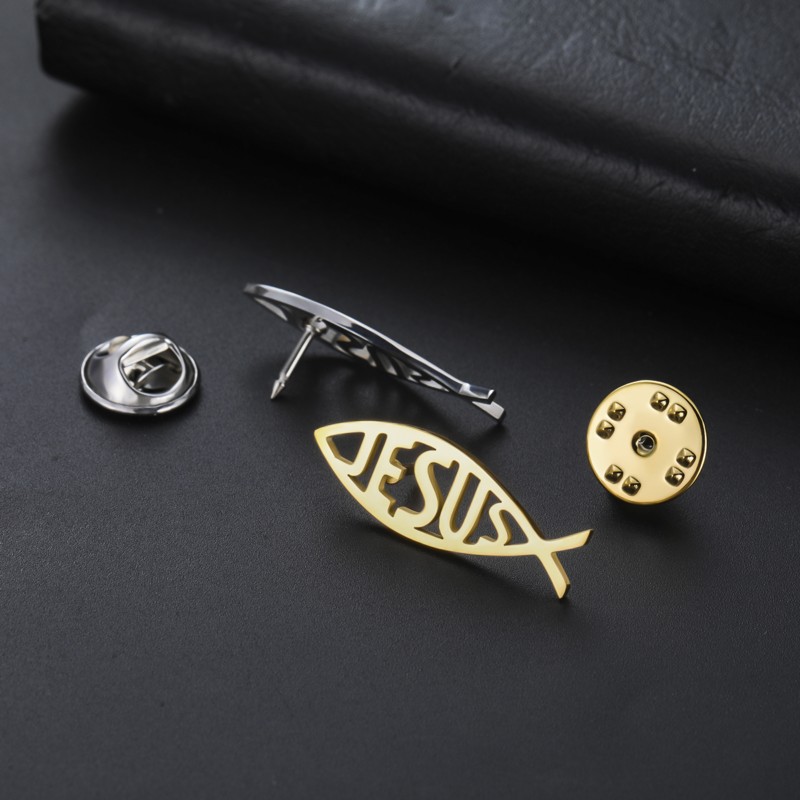 Jesus Fish Christian Lapel Pin with JESUS Lettering – Gold or Silver Faith Badge for Blazers, Jackets and Church Wear