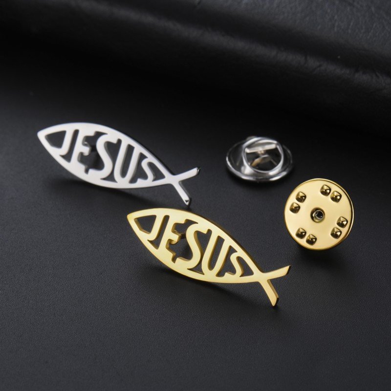 Jesus Fish Christian Lapel Pin with JESUS Lettering – Gold or Silver Faith Badge for Blazers, Jackets and Church Wear