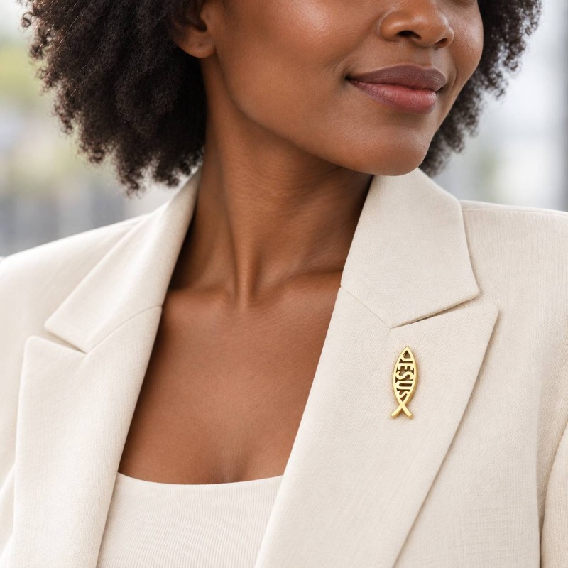 Jesus Fish Christian Lapel Pin with JESUS Lettering – Gold or Silver Faith Badge for Blazers, Jackets and Church Wear