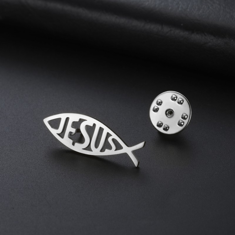 Jesus Fish Christian Lapel Pin with JESUS Lettering – Gold or Silver Faith Badge for Blazers, Jackets and Church Wear