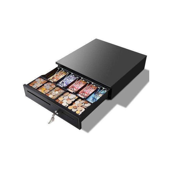 Metal Cash Drawer - 5 Slot, Black, 16.5"x16"x4.3", Secure Locking System for POS, Durable for Retail