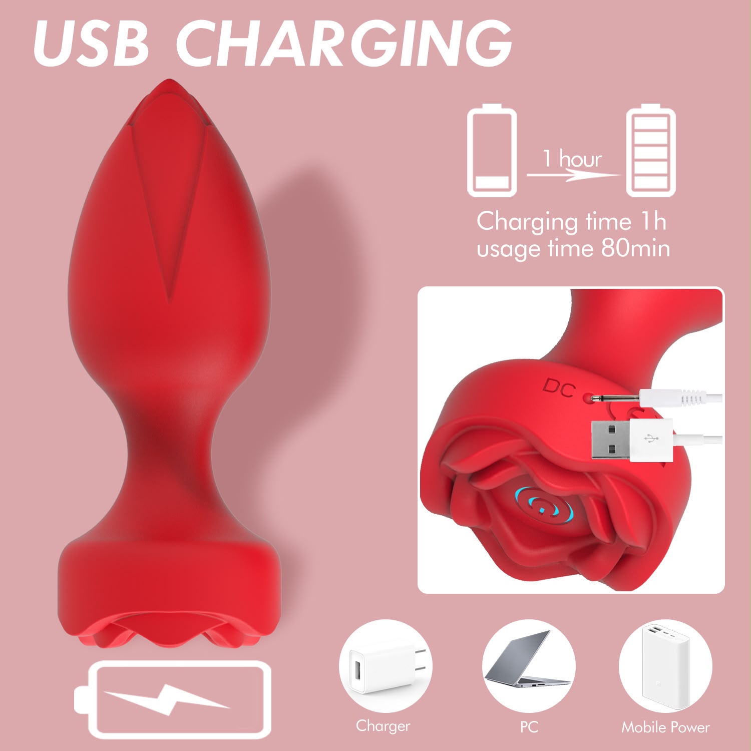 Rose Toy anal vibrator butt plug view 3