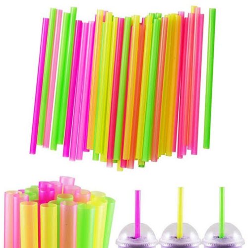 100 Neon Plastic Drinking Straws - 8" for Juice, Soda, Iced Tea - normal width (Not for Yoghurt, Milkshake or Porridge)