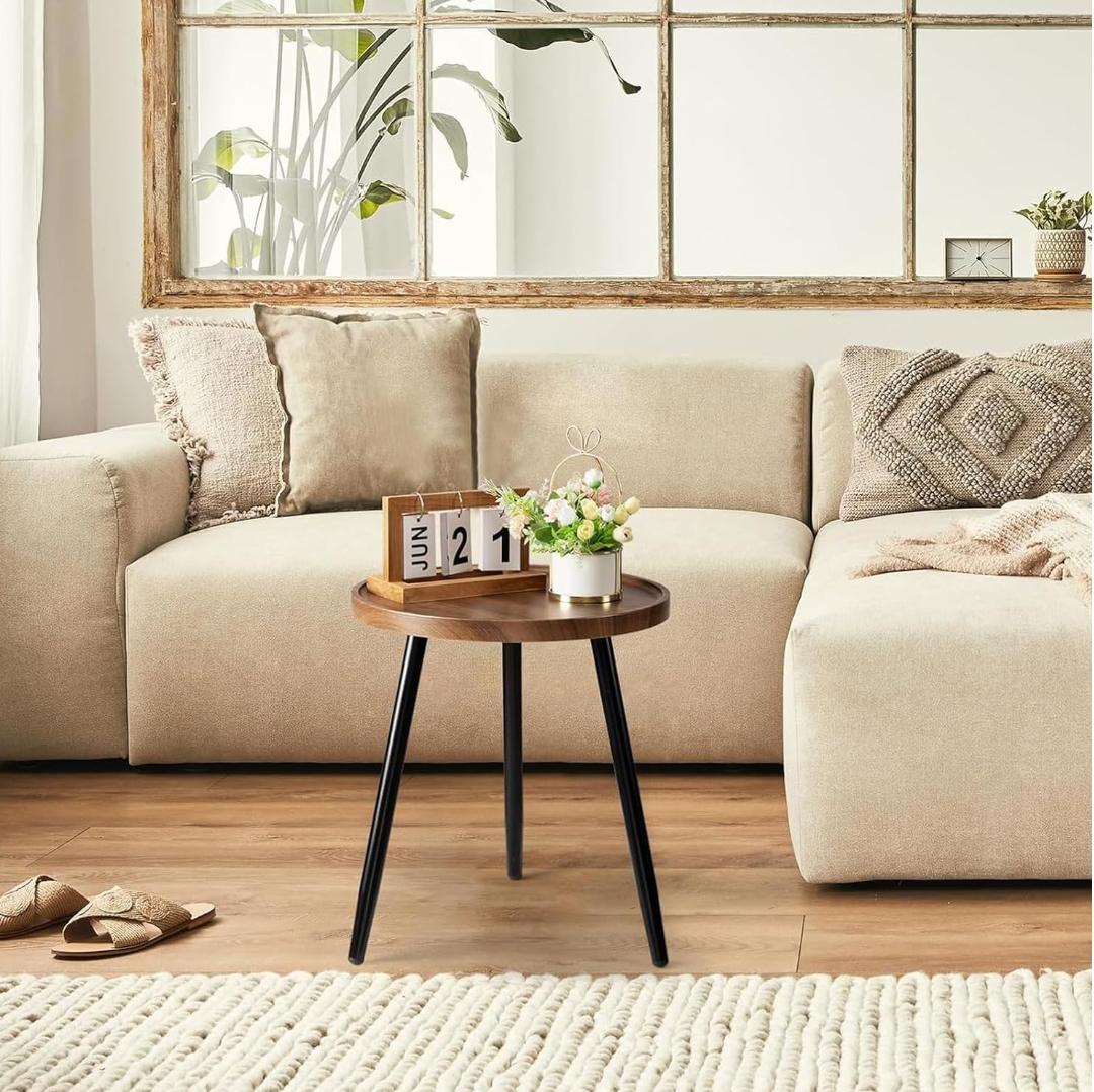 Twin Round Nesting Coffee Tables – Modern Dark Wood-Look Top & Black Metal Legs (2PCS Set)