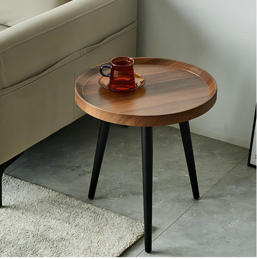 Twin Round Nesting Coffee Tables – Modern Dark Wood-Look Top & Black Metal Legs (2PCS Set)