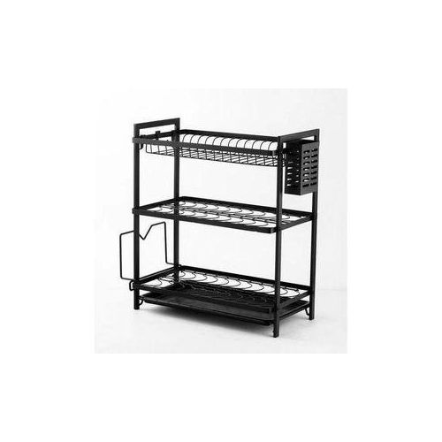 Heavy Duty -3 Tier Metallic Dishrack And Kitchen Organizer-carbon coated