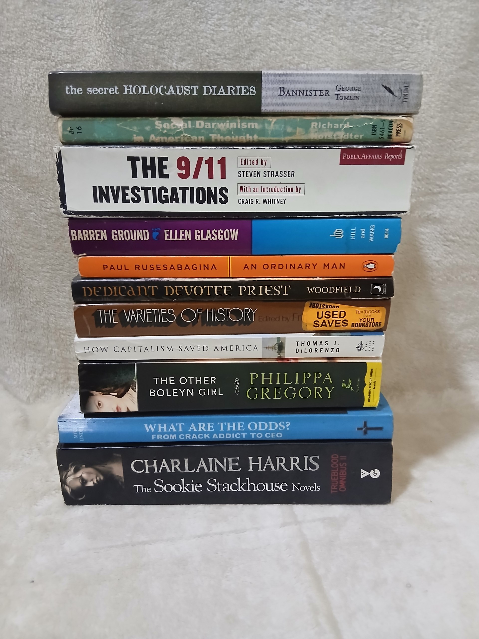1. The Secret Holocaust Diaries 2. Social Darwinism in American Thought 3. The 9/11 Investigations 4. Barren Ground 5. An Ordinary Man 6. Dedicant Devotee Priest 7. How Capitalism Saved America......