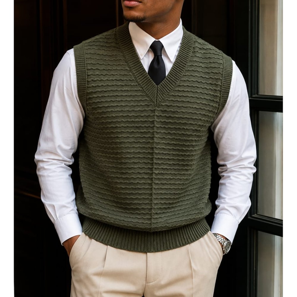 Men's Cable Knit V Neck Sweater Vest - Sleeveless Knitted Pullover Waistcoat, Smart Casual Office, Church & Wedding Layering Top, Gents Knitwear, Men's Tops, Men's Clothing