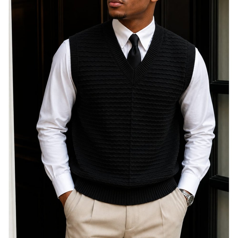 Men's Cable Knit V Neck Sweater Vest - Sleeveless Knitted Pullover Waistcoat, Smart Casual Office, Church & Wedding Layering Top, Gents Knitwear, Men's Tops, Men's Clothing