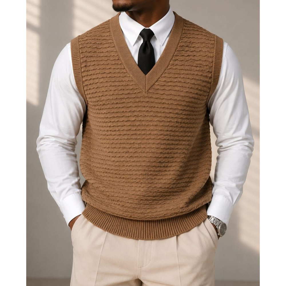 Men's Cable Knit V Neck Sweater Vest - Sleeveless Knitted Pullover Waistcoat, Smart Casual Office, Church & Wedding Layering Top, Gents Knitwear, Men's Tops, Men's Clothing