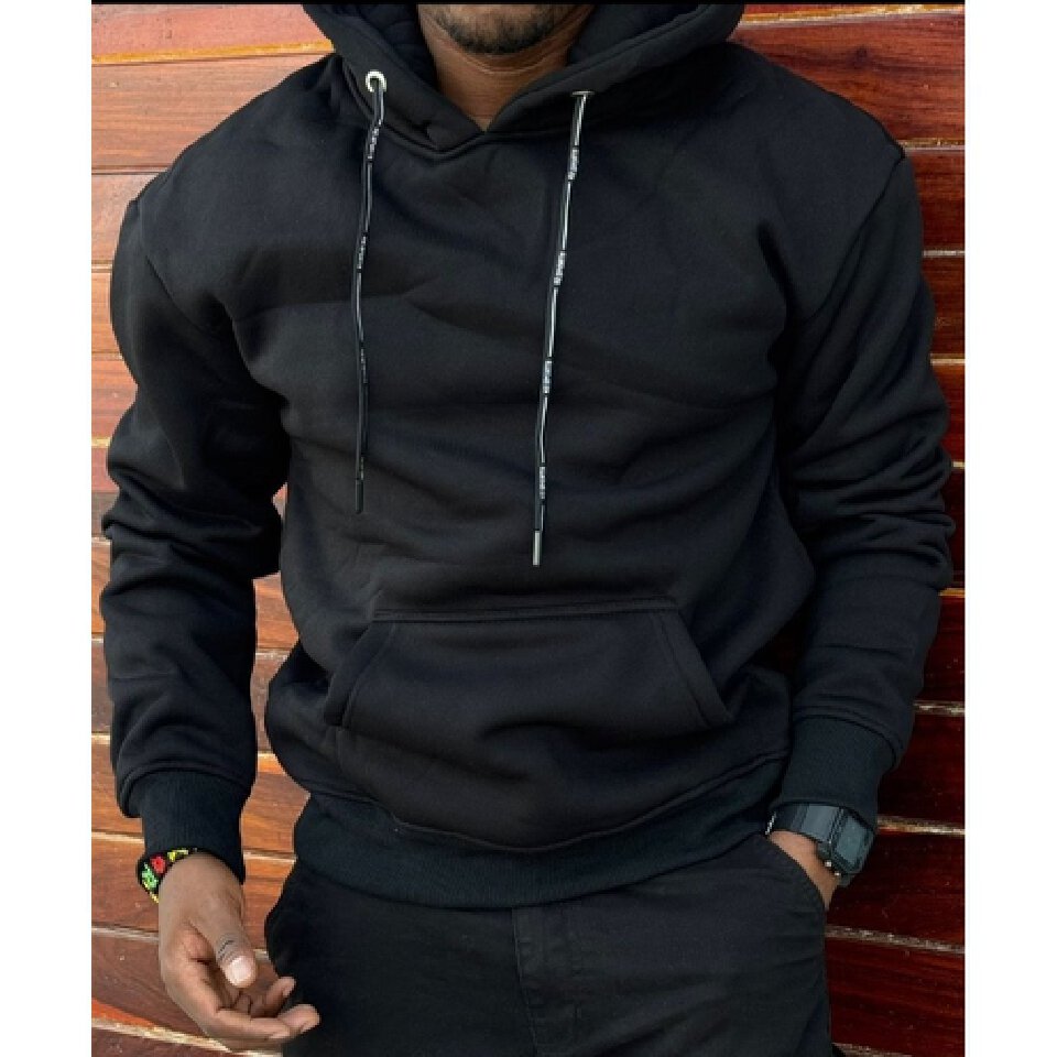 Men's Plain Fleece Drawstring Hoodie - Thick Fleece Lined Hooded Pullover Sweater, Cozy Cold Weather Casual Hoodie, Gents Streetwear Top, Unisex Hoodies & Sweatshirts, Men's Fashion Clothing