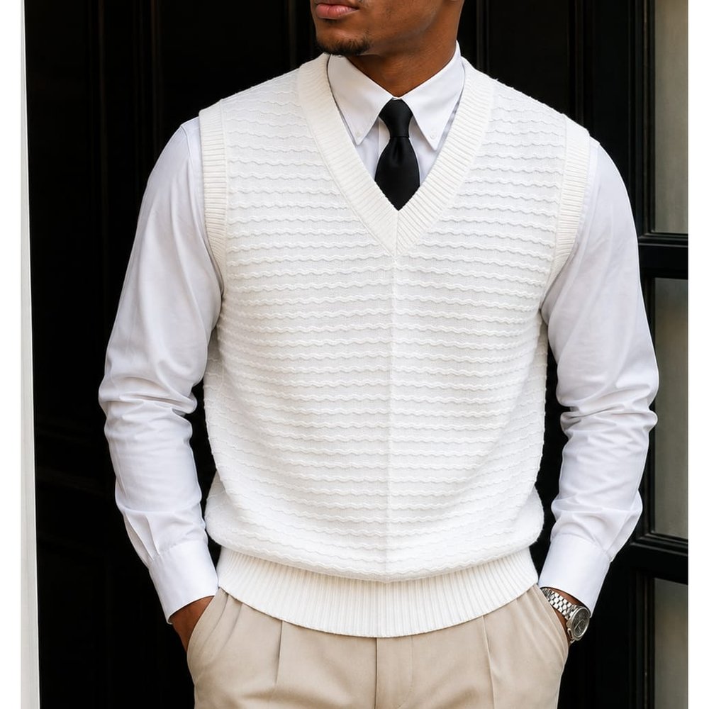 Men's Cable Knit V Neck Sweater Vest - Sleeveless Knitted Pullover Waistcoat, Smart Casual Office, Church & Wedding Layering Top, Gents Knitwear, Men's Tops, Men's Clothing