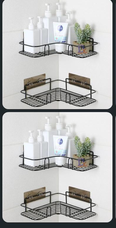 Restocked ‼️❕❕
Bathroom / kitchen Corner/rack  Shelf
-Available in *Black
-Size 36x26.7cm
- sticks by 2 adhesive stickers 
-Made of good quality iron