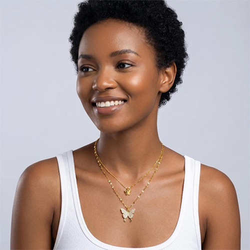 PINCHUAN Butterfly Necklace Double Diamond Butterfly Pendant Choker Necklace Ladies Necklaces Personality Fashion Lady Jewelry