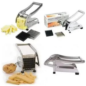 French Fry Cutter Stainless Steel Potato Chipper Fast Cutting Potato Chip Cutter with 36/46 Holes Blades Manual Food Slicer Dicer Multifunction Vegetable Fruit Chipper for Potato Onion With Interchang