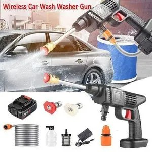 Portable Cordless High Pressure Car gun Spray Car Washing machine Gun High Pressure Car Washing Jet Spray Electric Cordless Pressure Washer for Washing Car House Garden with 2 lithium Batteries