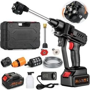 Portable Cordless High Pressure Car gun Spray Car Washing machine Gun High Pressure Car Washing Jet Spray Electric Cordless Pressure Washer for Washing Car House Garden with 2 lithium Batteries