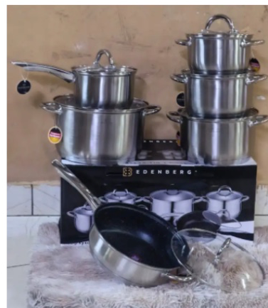 Edenberg 12 Pcs Stainless Steel Cookware Set 🍲✨ Sufuria Set with Glass Lids, Saucepan & Frying Pan for Home Kitchen Cooking