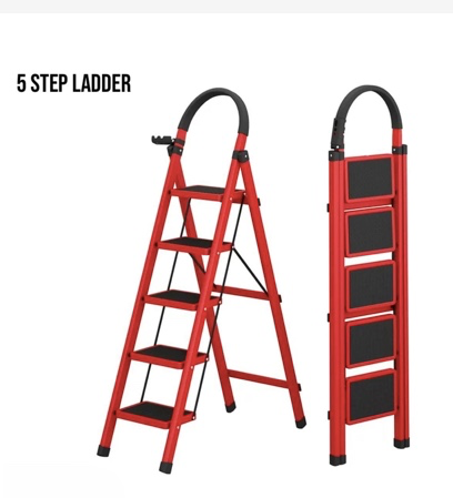 Step Ladder Folding Step Stool with Soft Handgrip, Wide Pedal, Anti-Slip Foot Pad, Use for Household and Office, Red