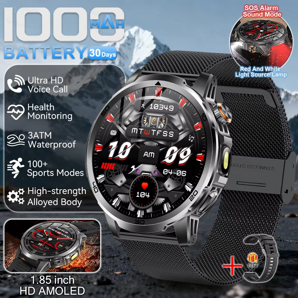 Military T-Rex 3 Smart Watch Fitness Clock Men 466*466 AMOLED Screen 1000mAh Battery outdoor Flashlight Bluetooth Calling Waterproof Smartwatches Health Management AI Voice Assistant