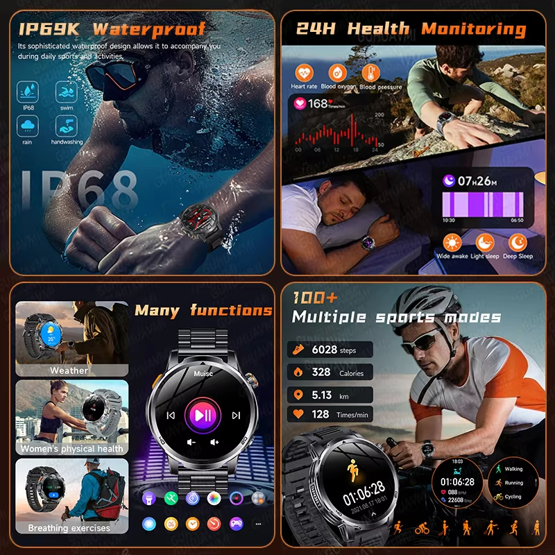 Military T-Rex 3 Smart Watch Fitness Clock Men 466*466 AMOLED Screen 1000mAh Battery outdoor Flashlight Bluetooth Calling Waterproof Smartwatches Health Management AI Voice Assistant
