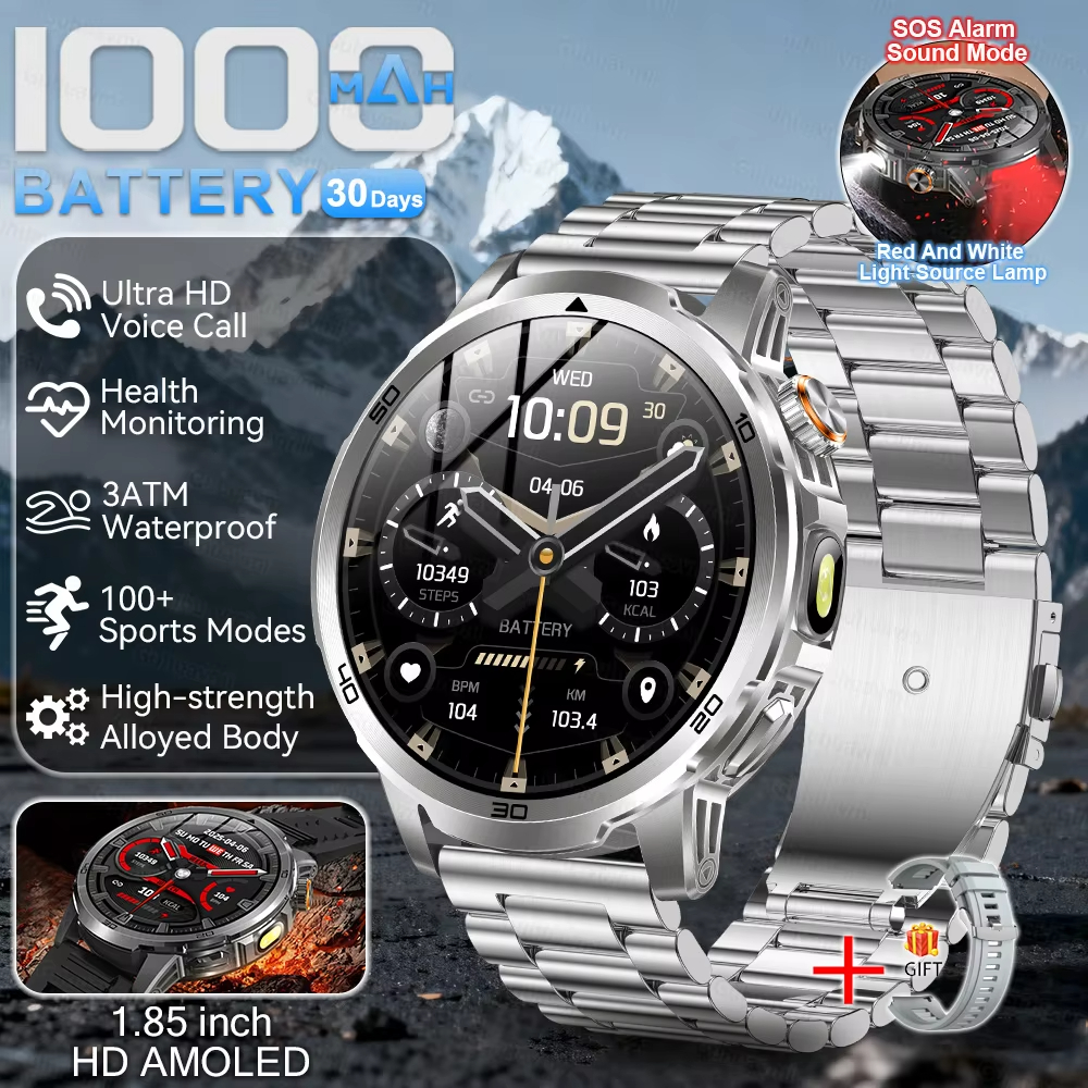 Military T-Rex 3 Smart Watch Fitness Clock Men 466*466 AMOLED Screen 1000mAh Battery outdoor Flashlight Bluetooth Calling Waterproof Smartwatches Health Management AI Voice Assistant