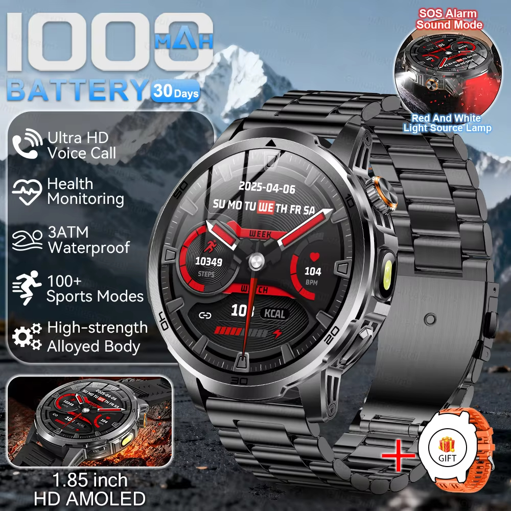 Military T-Rex 3 Smart Watch Fitness Clock Men 466*466 AMOLED Screen 1000mAh Battery outdoor Flashlight Bluetooth Calling Waterproof Smartwatches Health Management AI Voice Assistant