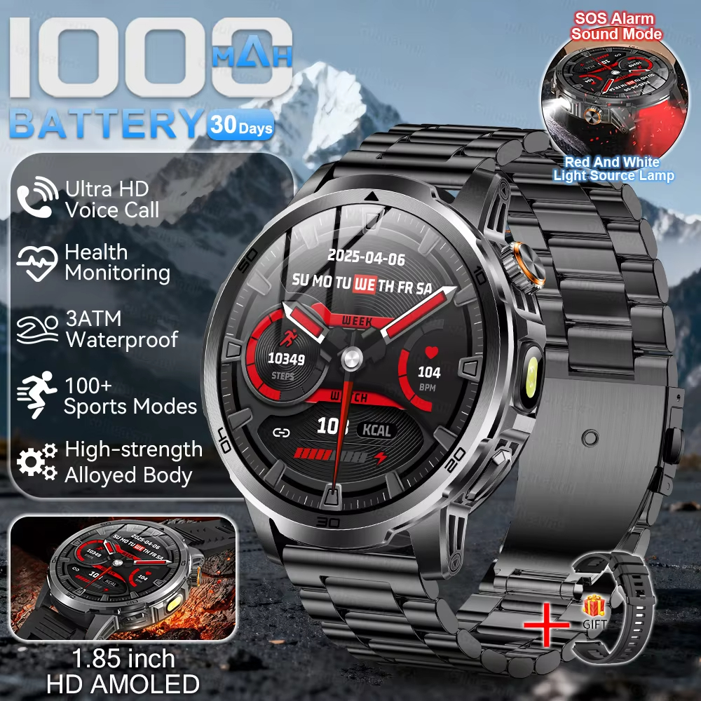 Military T-Rex 3 Smart Watch Fitness Clock Men 466*466 AMOLED Screen 1000mAh Battery outdoor Flashlight Bluetooth Calling Waterproof Smartwatches Health Management AI Voice Assistant