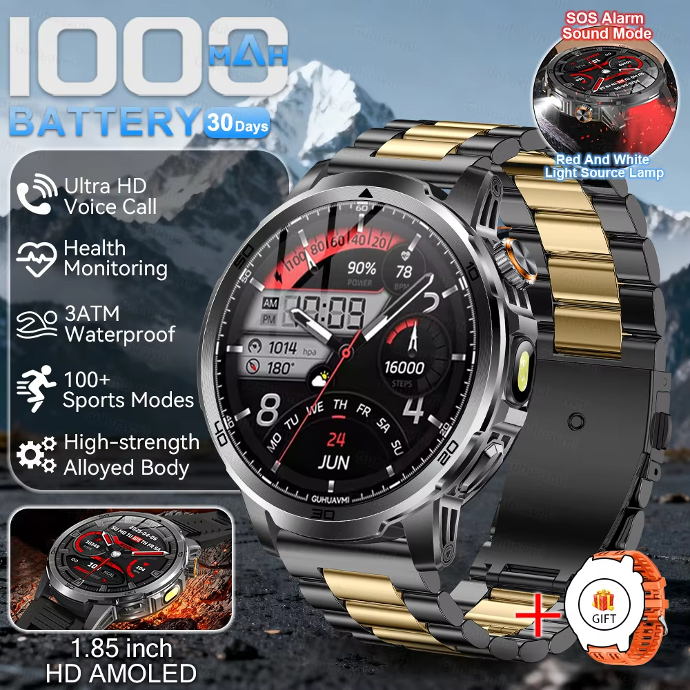 Military T-Rex 3 Smart Watch Fitness Clock Men 466*466 AMOLED Screen 1000mAh Battery outdoor Flashlight Bluetooth Calling Waterproof Smartwatches Health Management AI Voice Assistant