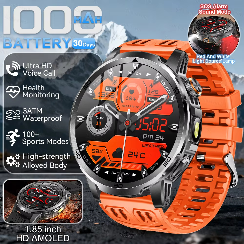 Military T-Rex 3 Smart Watch Fitness Clock Men 466*466 AMOLED Screen 1000mAh Battery outdoor Flashlight Bluetooth Calling Waterproof Smartwatches Health Management AI Voice Assistant
