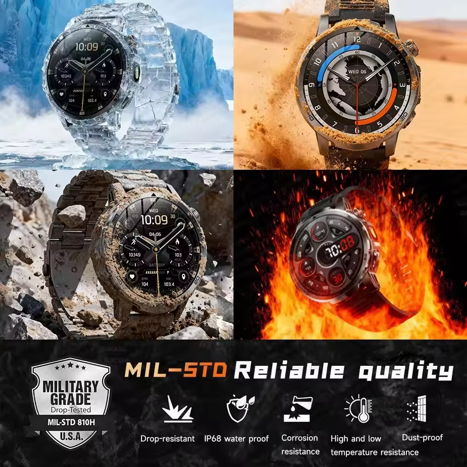 Military T-Rex 3 Smart Watch Fitness Clock Men 466*466 AMOLED Screen 1000mAh Battery outdoor Flashlight Bluetooth Calling Waterproof Smartwatches Health Management AI Voice Assistant