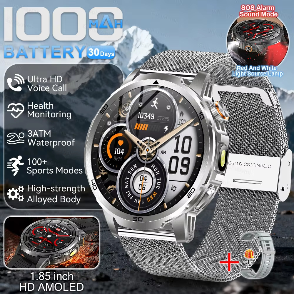 Military T-Rex 3 Smart Watch Fitness Clock Men 466*466 AMOLED Screen 1000mAh Battery outdoor Flashlight Bluetooth Calling Waterproof Smartwatches Health Management AI Voice Assistant