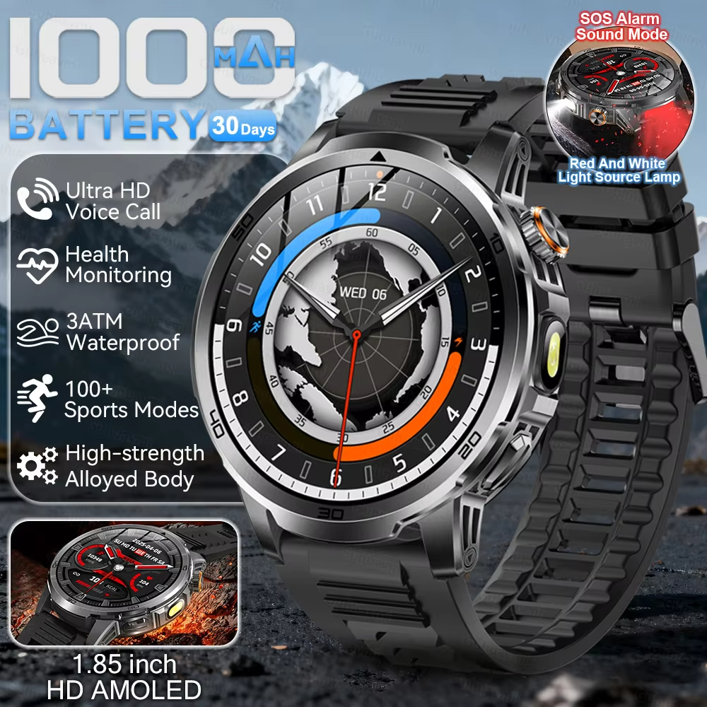 Military T-Rex 3 Smart Watch Fitness Clock Men 466*466 AMOLED Screen 1000mAh Battery outdoor Flashlight Bluetooth Calling Waterproof Smartwatches Health Management AI Voice Assistant