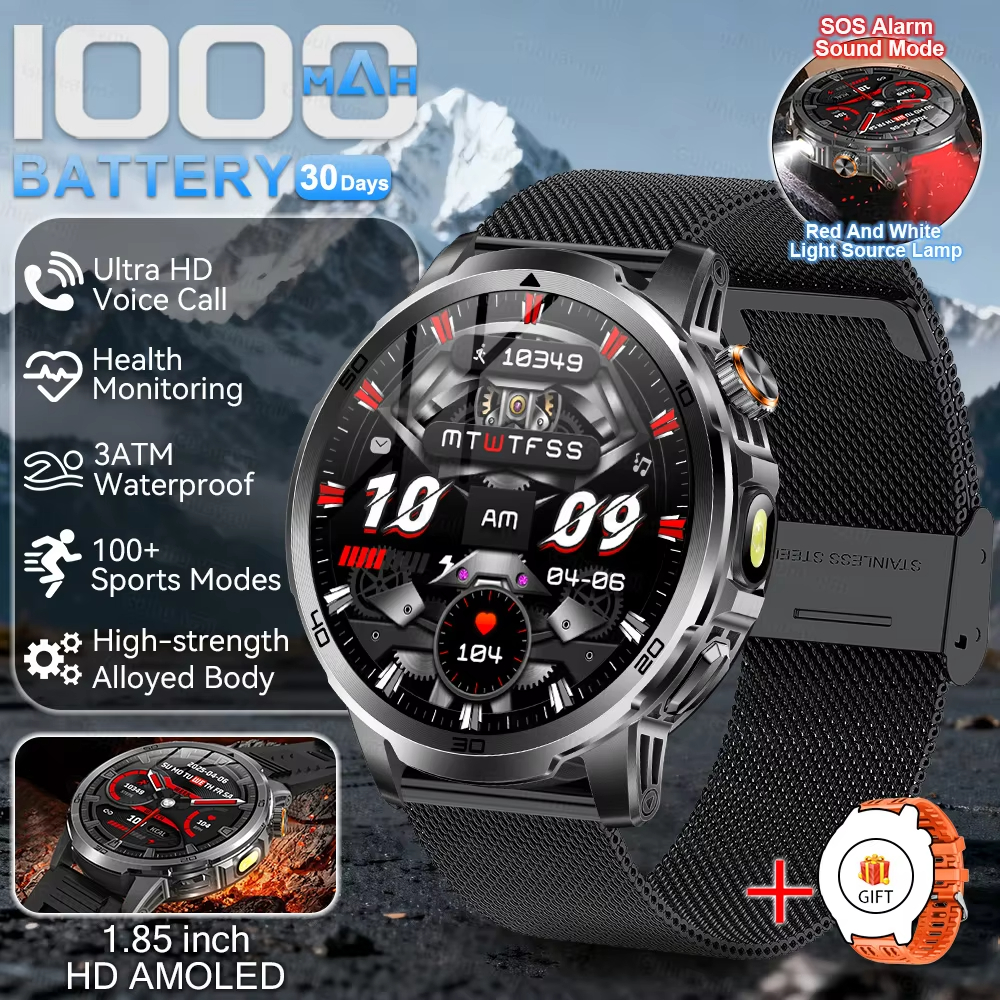 Military T-Rex 3 Smart Watch Fitness Clock Men 466*466 AMOLED Screen 1000mAh Battery outdoor Flashlight Bluetooth Calling Waterproof Smartwatches Health Management AI Voice Assistant