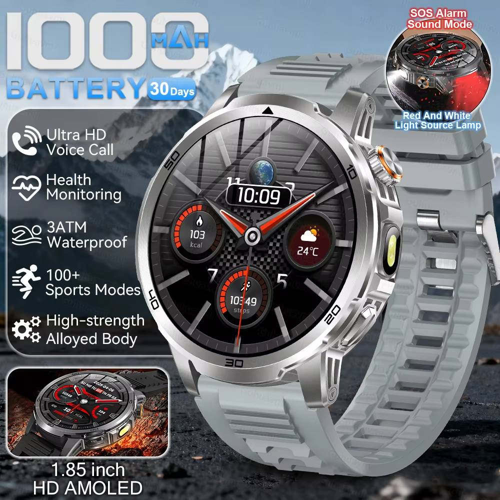 Military T-Rex 3 Smart Watch Fitness Clock Men 466*466 AMOLED Screen 1000mAh Battery outdoor Flashlight Bluetooth Calling Waterproof Smartwatches Health Management AI Voice Assistant