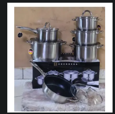 Edenberg 12 Pcs Stainless Steel Cookware Set 🍲✨ Sufuria Set with Glass Lids, Saucepan & Frying Pan for Home Kitchen Cooking