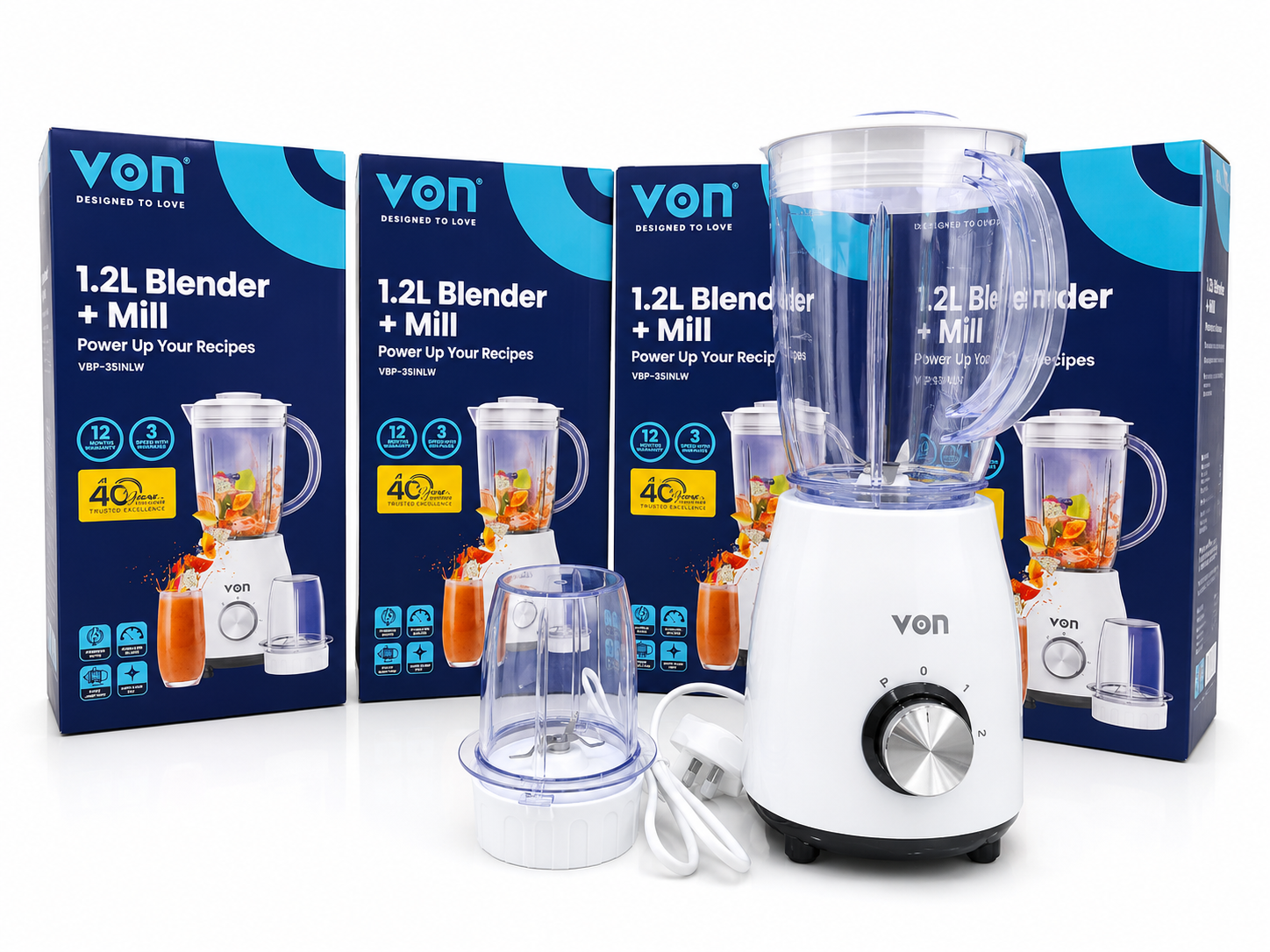 🥤🍓 VON 1.2L Blender with Dry Mill 🥤 Powerful Kitchen Food Processor ⚡ 2-Speed Control + Pulse Function 🔄 1.2L Durable Jug 🍹 Multi-Purpose Smoothie, Juice & Soup Maker 🍎 Coffee & Spice Grinding M