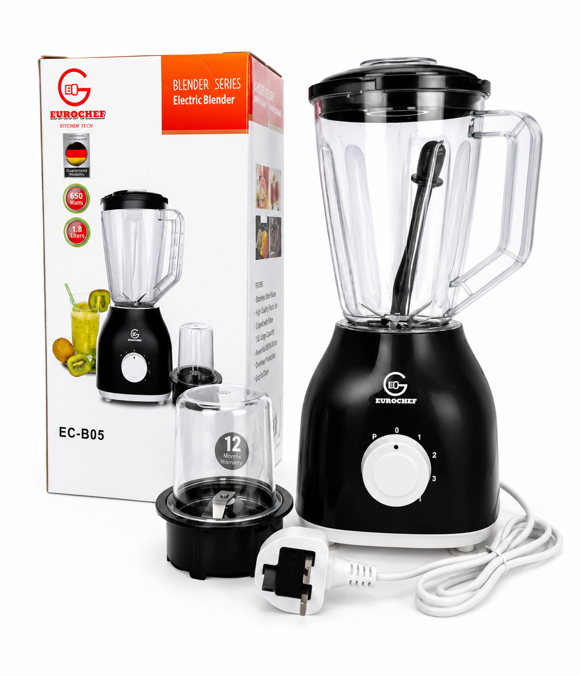 🥤✨ EUROCHEF EC-B05 2-in-1 Electric Blender & Grinder 🌿🍓 | 650W High-Performance Motor ⚡ | 1.8L Large Capacity Jug 💧 | Multi-Speed Control 🔄 | Smoothies, Juices, Milkshakes, Grinding Spices & Coff