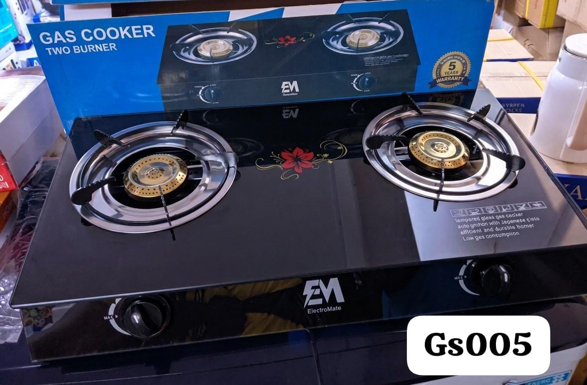 🔥🍳 Electromate GS005 Two-Burner Gas Cooker – Premium Black Glass Top Double Burner Stove with Sleek Modern Design, Durable Burner Supports & Easy Flame Control, Perfect for Home Kitchen, Everyday Co