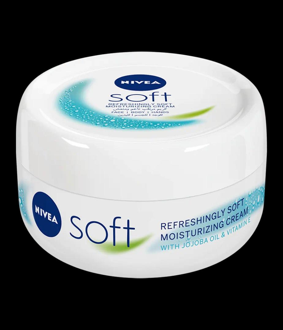 Nivea Soft Moisturizering Cream for Face, Body and Hands. Vitamin E and Jojoba moisturizer. Face moisturizer for dry skin.