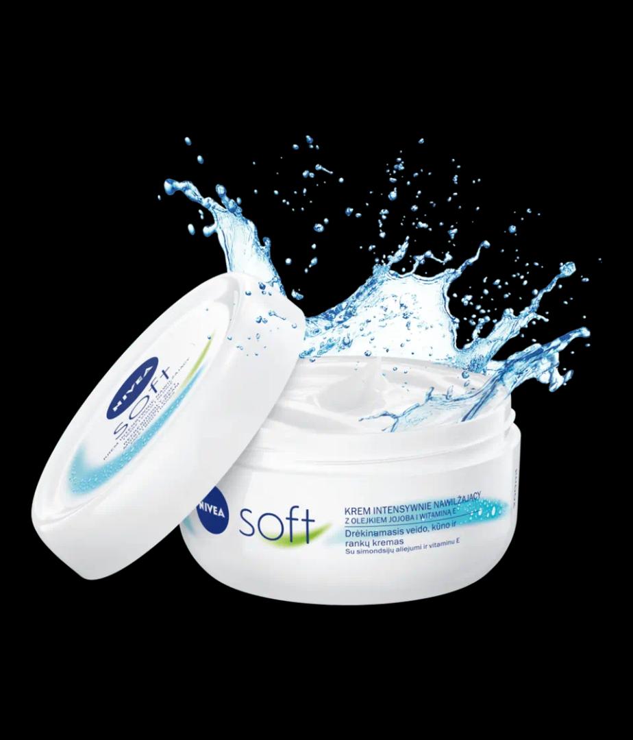Nivea Soft Moisturizering Cream for Face, Body and Hands. Vitamin E and Jojoba moisturizer. Face moisturizer for dry skin.