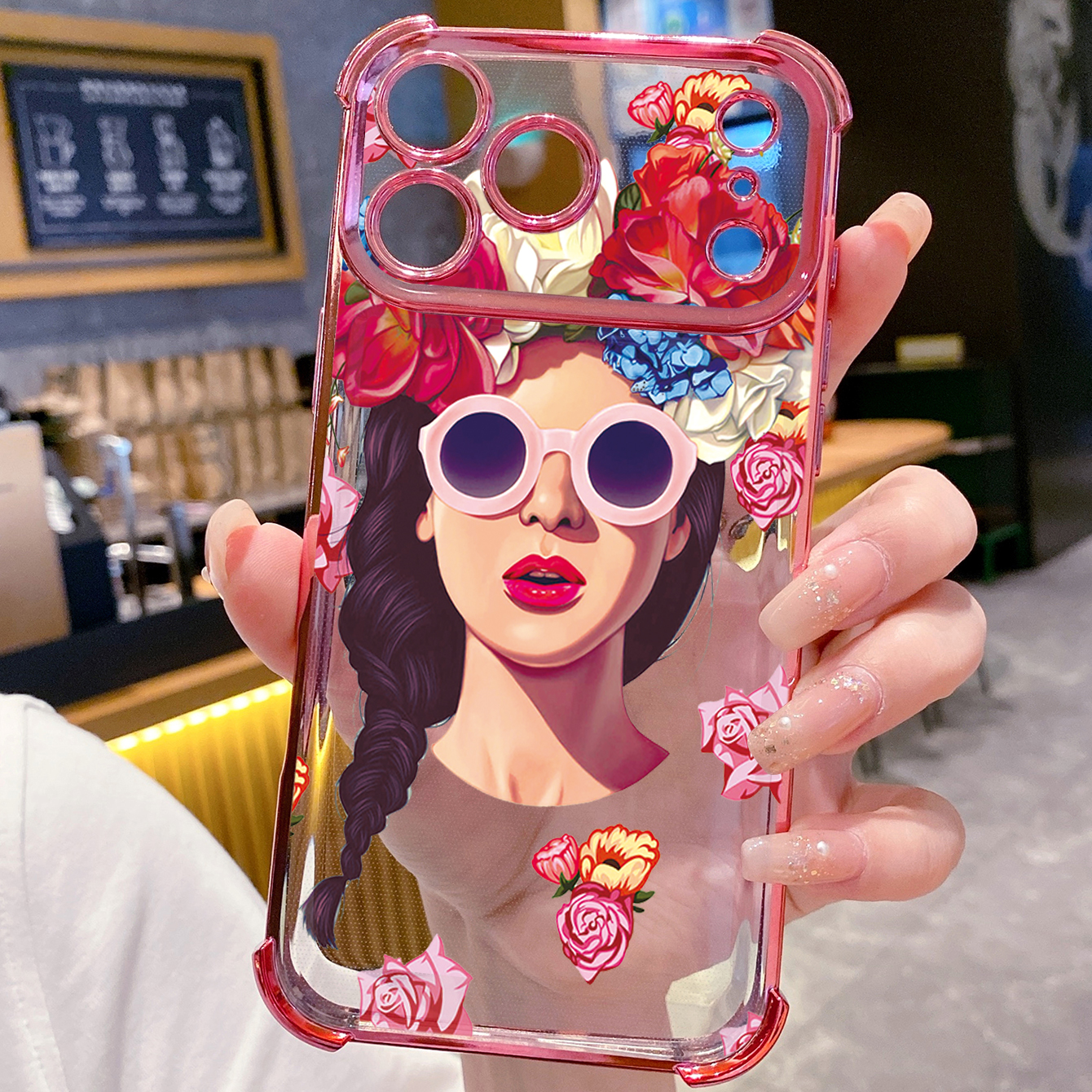 for iPhone 17 Pro Max 16 15 14 Plus Plating Phone Case Shockproof Cover Beauty Flower Girl