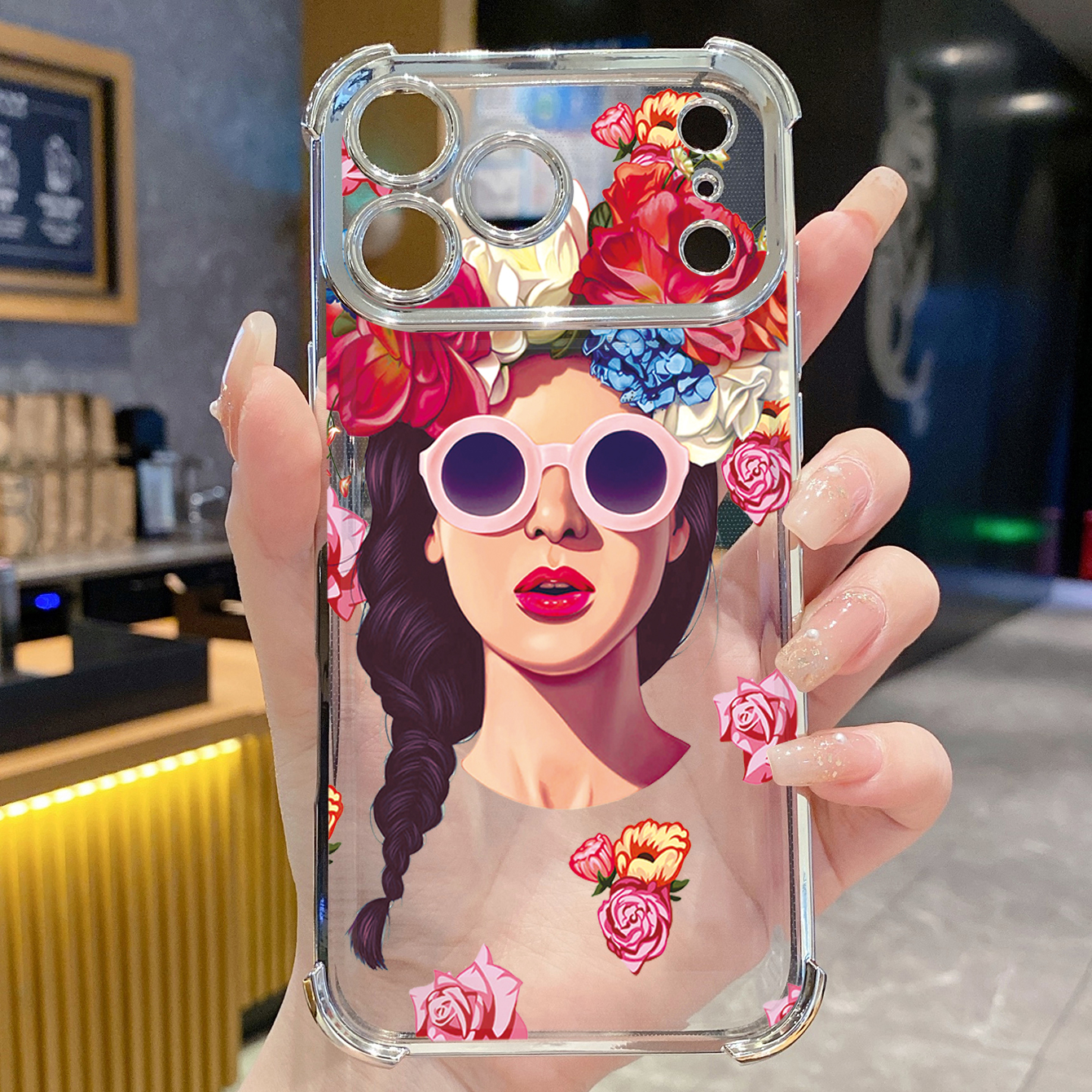 for iPhone 17 Pro Max 16 15 14 Plus Plating Phone Case Shockproof Cover Beauty Flower Girl