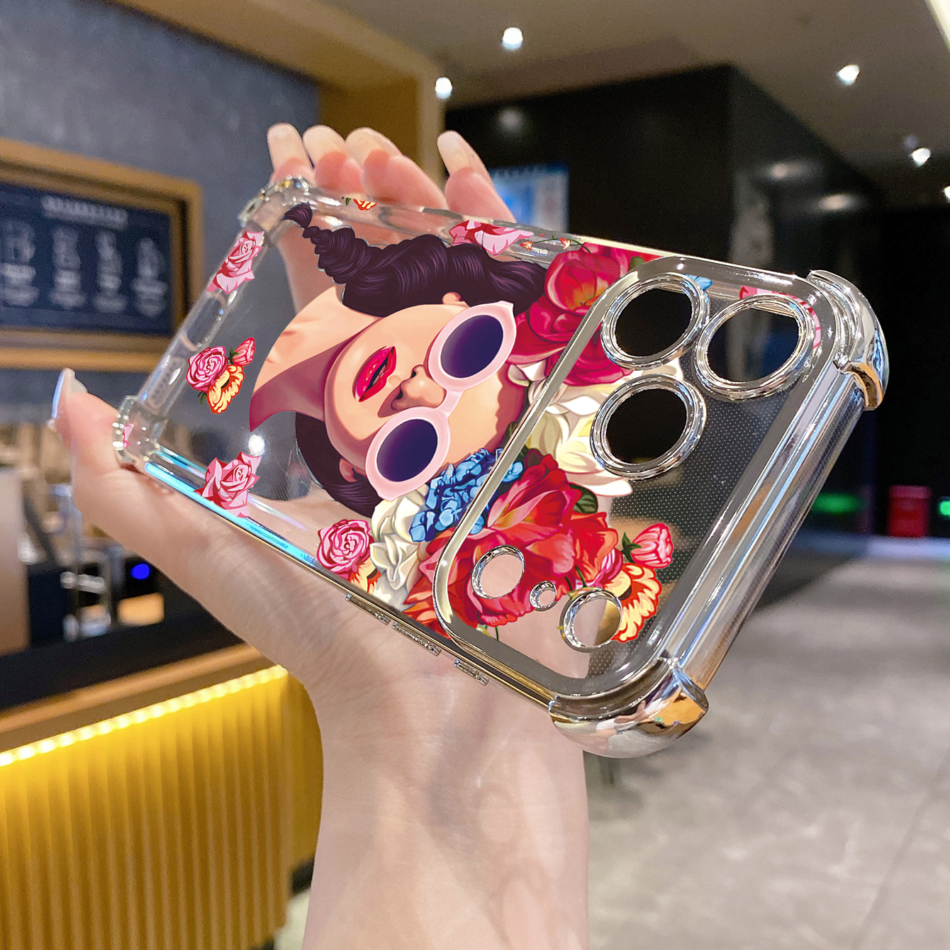 for iPhone 17 Pro Max 16 15 14 Plus Plating Phone Case Shockproof Cover Beauty Flower Girl