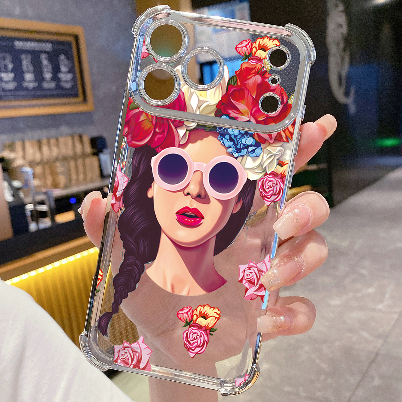 for iPhone 17 Pro Max 16 15 14 Plus Plating Phone Case Shockproof Cover Beauty Flower Girl
