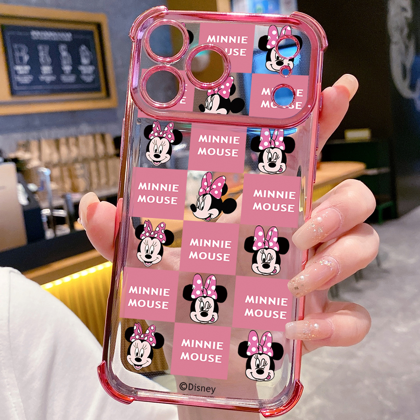 for iPhone 17 Pro Max 16 15 14 Plus Plating Phone Case Shockproof Cover Funny Face Mickey Minnie Plaid