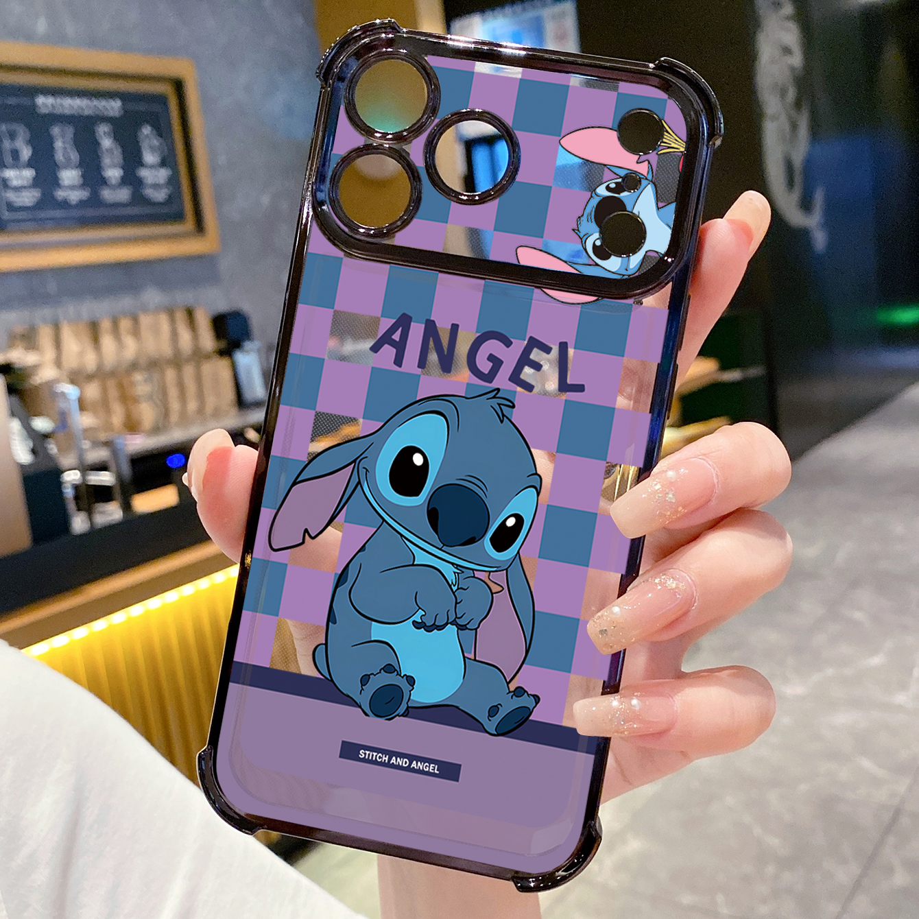 for iPhone 17 Pro Max 16 15 14 Plus Plating Phone Case Shockproof Cover Angel Stitch Cute Couple