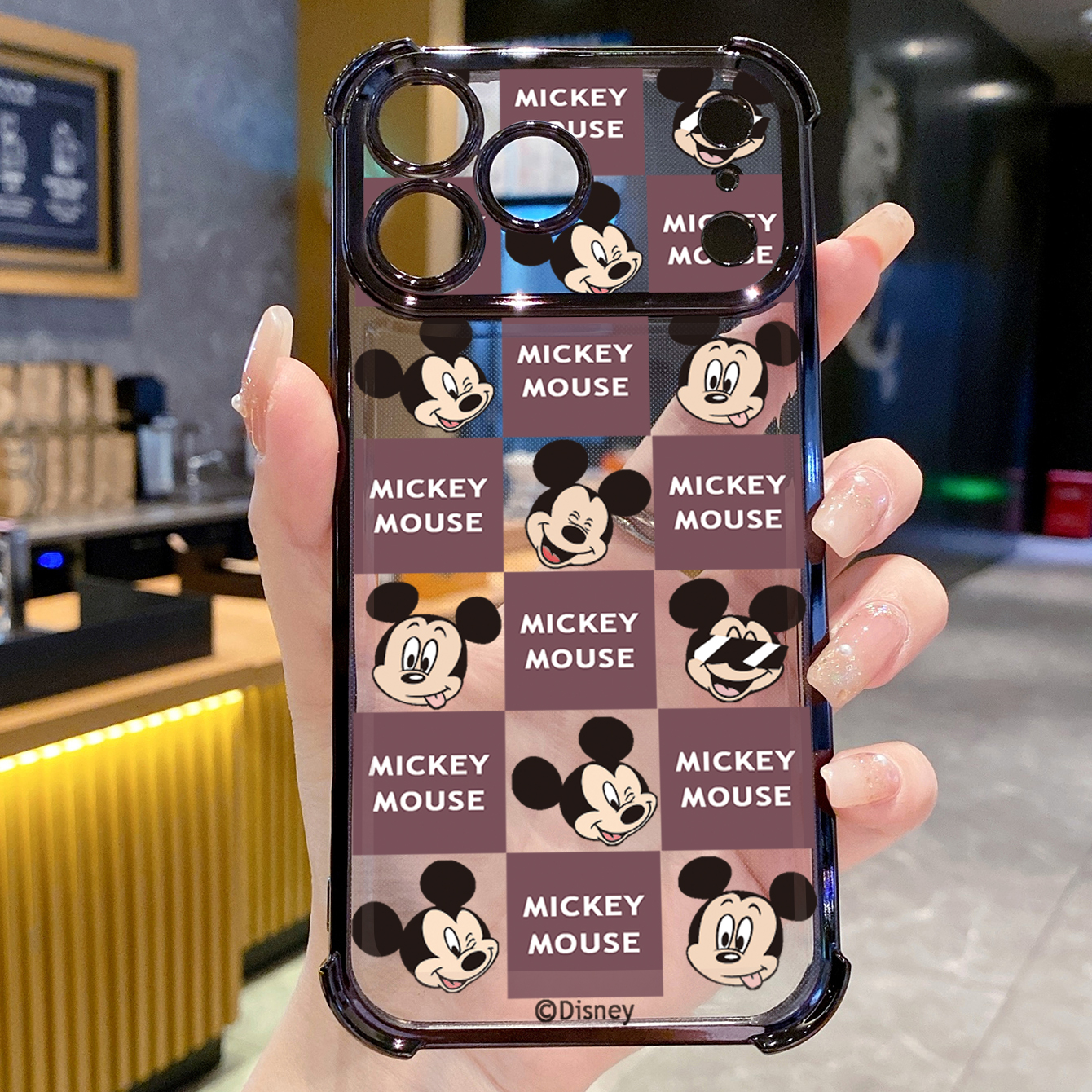 for iPhone 17 Pro Max 16 15 14 Plus Plating Phone Case Shockproof Cover Funny Face Mickey Minnie Plaid