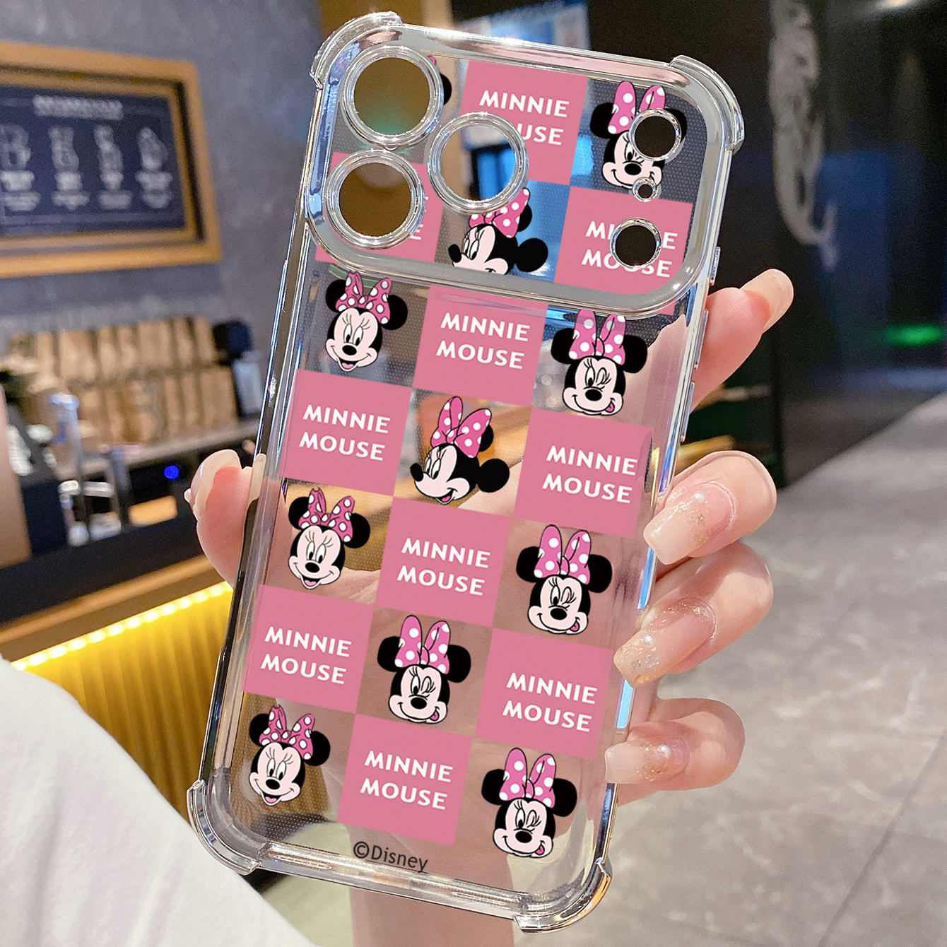 for iPhone 17 Pro Max 16 15 14 Plus Plating Phone Case Shockproof Cover Funny Face Mickey Minnie Plaid